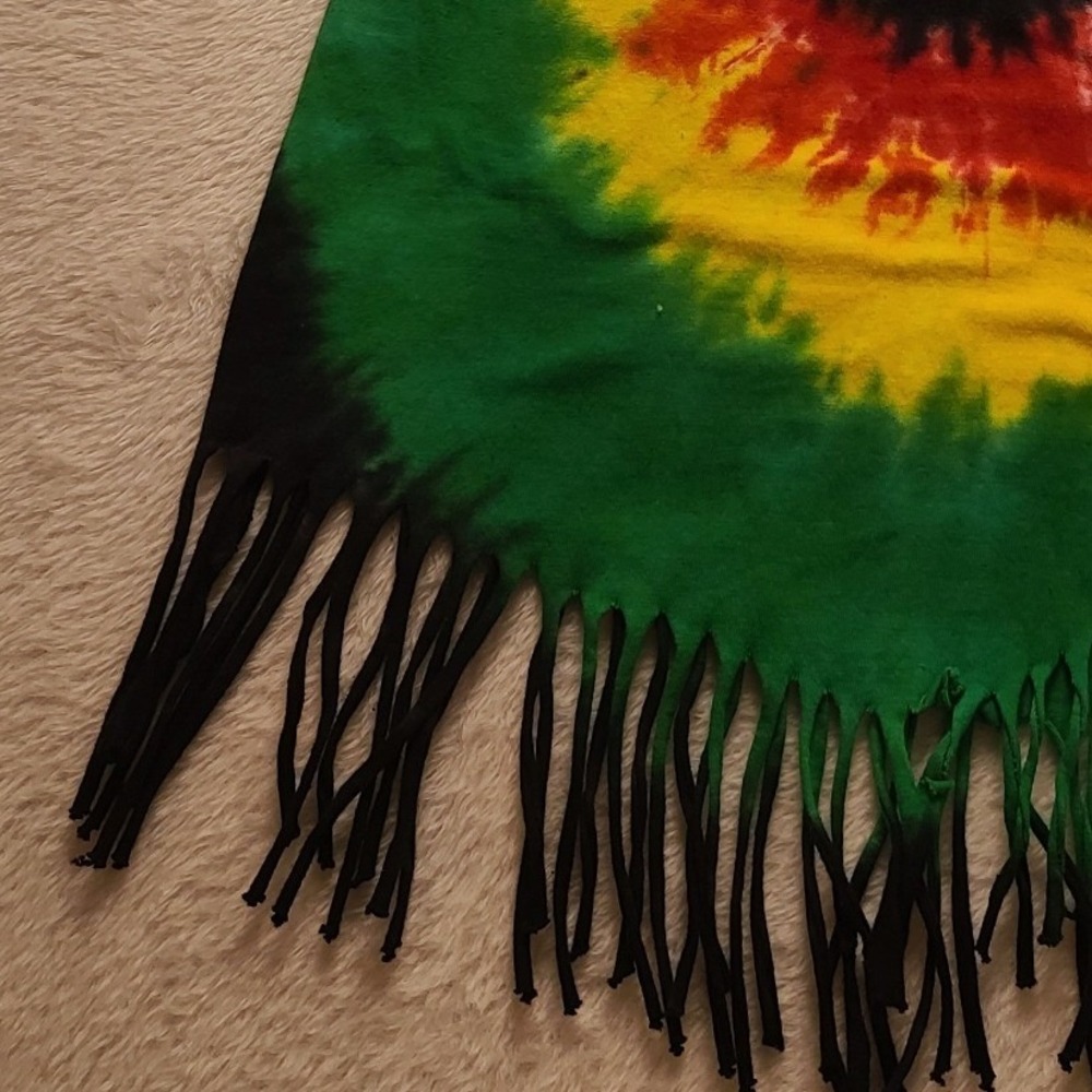 Jamaica Tie Dye Fringe Tank Top Rasta Rhinestone Sleeveless Women's Shirt Large - Picture 10 of 13